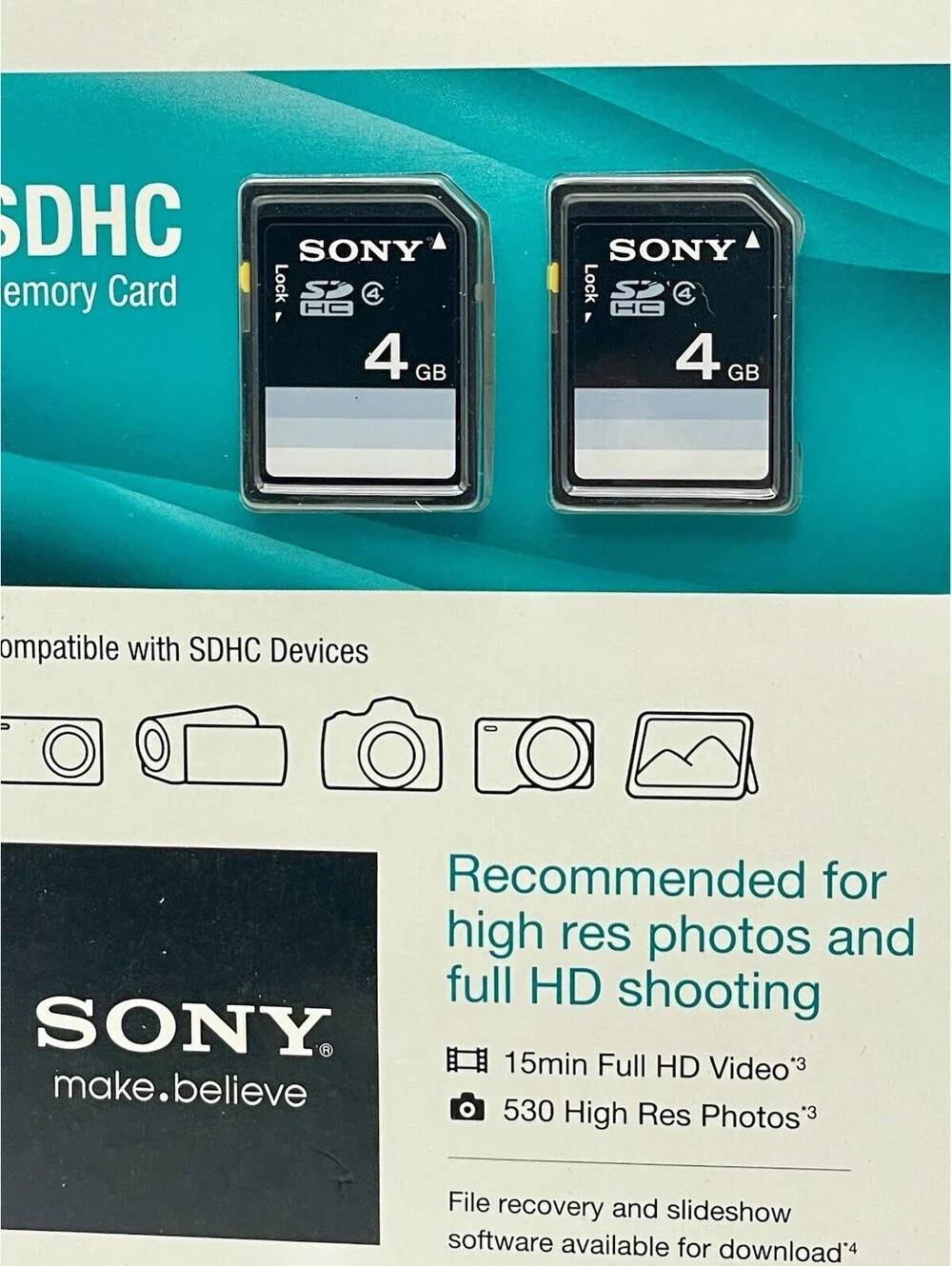 Sony 4GB SDHC Memory Card 2-Pack (SF-4N4D/TQ1) Class 4 - Sealed New Old Stock